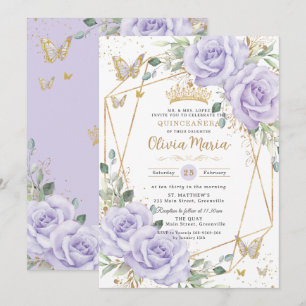 Invitación Suave Lila Floral Mariposas Quinceanera