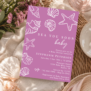 Invitación Suave Malva Mar Nos Vemos Pronto Fiesta de Bebé Co