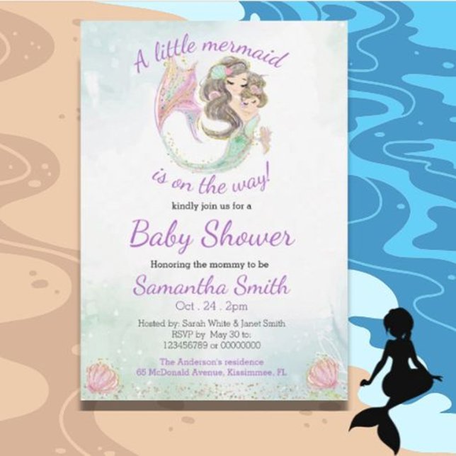 Invitación Suave marrón Mermaid Baby Shower Watercolor (Express heartfelt gratitude with this ocean watercolor mermaid mother-to-be thank you card)