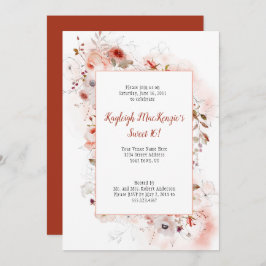 Invitación Suave Marsala Borgoña Terracota Floral Sweet 16