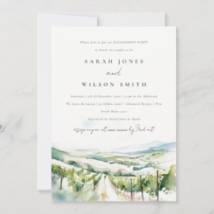 Invitación Suave paisaje de viñedo con acuarela para compromi