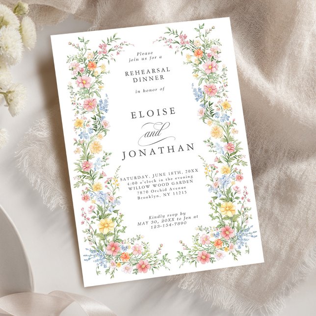 Invitación Suave Pastel Ornate Spring Garden Ensayo Cena (Soft Pastel Ornate Spring Garden wedding Rehearsal Dinner Invitation)
