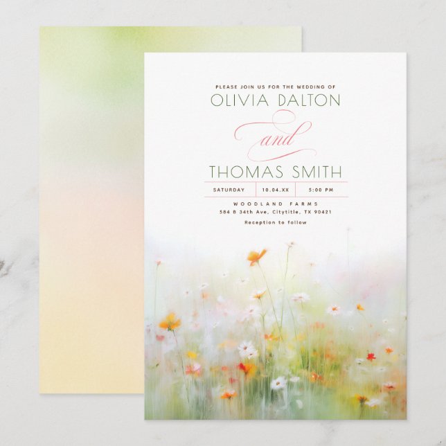 Invitación Suave pradera romántica de flores silvestres Boda  (Anverso / Reverso)