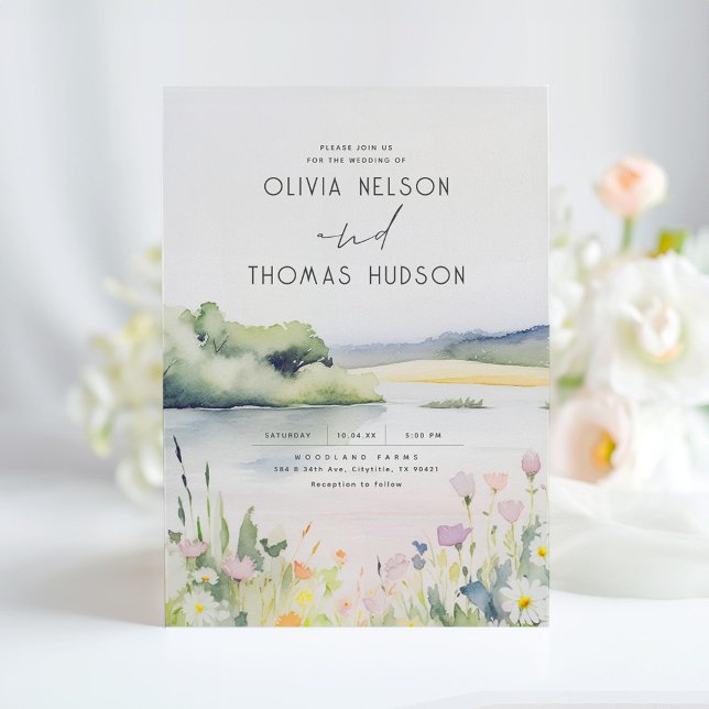 Invitación Suave pradera romántica de flores silvestres Boda  (Romantic Waterfront Wedding Invitations)