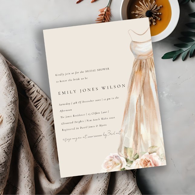 Invitación Suave Rosa Rubor Floral Bridal Vestido Bridal Show (Subido por el creador)
