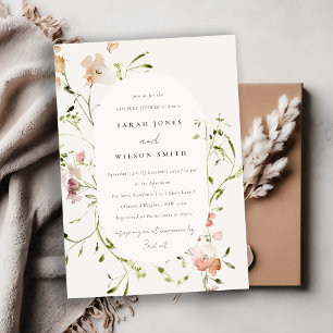 Invitación Suave Rubor Meadow Watercolor Floral Parejas Ducha