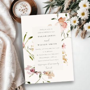 Invitación Suave Rubor Meadow Watercolor Floral Parejas Ducha