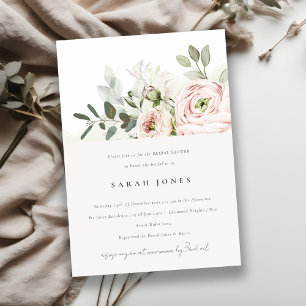 Invitación Suave Rubor Peony Eucalyptus Foliage Bridal Shower