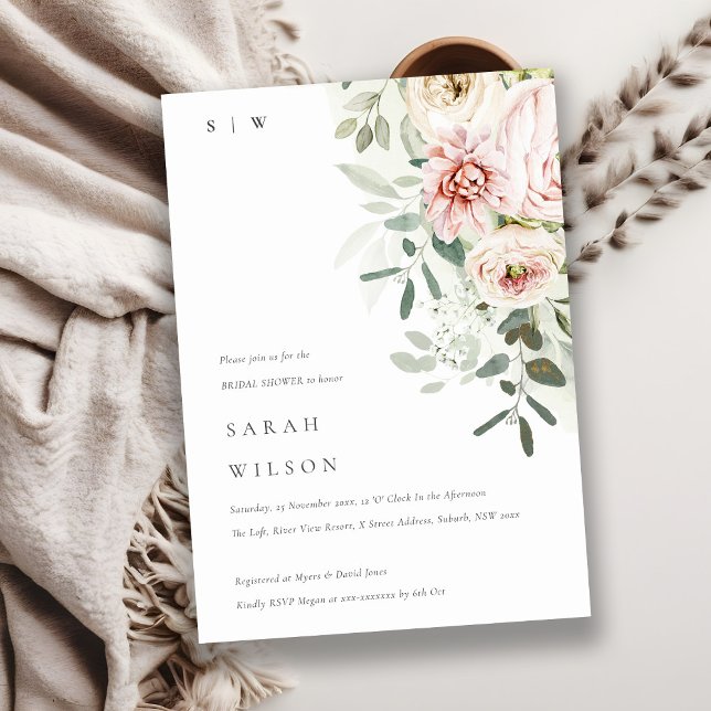 Invitación Suave Rubor Peony Eucalyptus Foliage Bridal Shower (Subido por el creador)