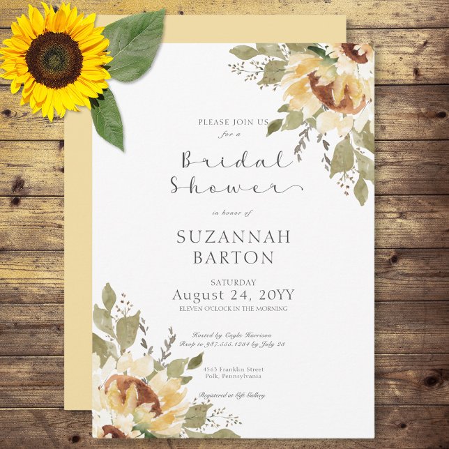 Invitación Suave Rústico Grande girasoles amarillos Cortadora (Soft Rustic Large Yellow Sunflowers Bridal Shower Invitation)
