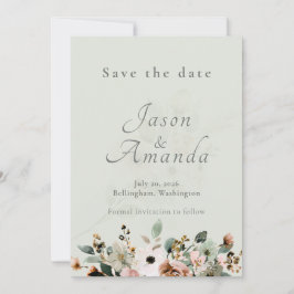 Invitación Suave Salvia Botánica Ahorra la Fecha de Boda