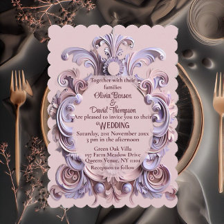Invitación Suave trabajo de rollo barroco Morados Grabados El