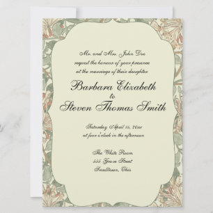 Invitación Suave Verde Vintage William Morris Madreselva