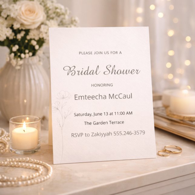 Invitación suave y neutral para la fiesta de boda (Soft ivory tones with delicate floral line art for a refined bridal gathering)
