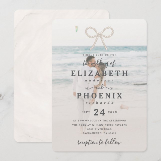 Invitación Suave y Simple Arco de Perla Foto Personalizada Bo (Anverso / Reverso)