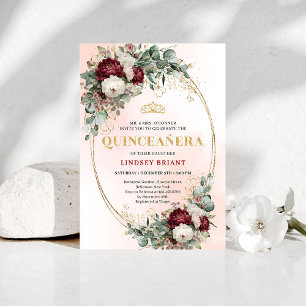 Invitación Suaves flores bohemias de Marsala en oro para 15 c
