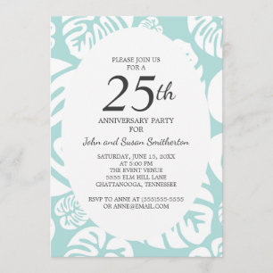 Invitación Suaves Hojas Tropicales Azules Blancas 25 Aniversa
