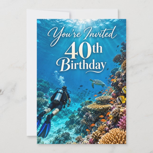 Invitación Subacuática para Cumpleaños 40 Aniversa (Anverso)