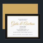 Invitación Subasta y recaudación de fondos de Gala Negra y Or<br><div class="desc">Esta elegante invitación a la subasta de Gala y a la recaudación de fondos presenta un diseño limpio acentuado con el texto del guión y un borde negro y dorado.</div>