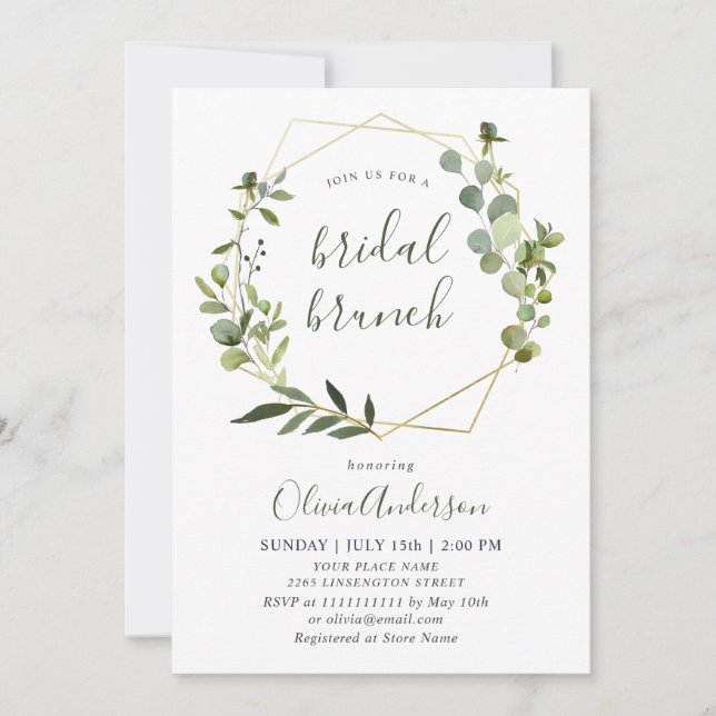 Invitación Subcolor de agua Eucalyptus Greenery BRIDAL BRUNCH (Anverso)