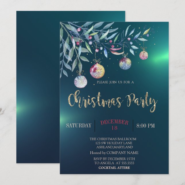 Invitación Subdivisión de acuarela, bolas, Fiesta de empresa  (Anverso / Reverso)