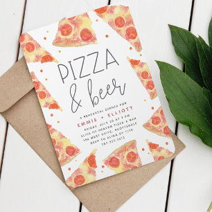 Invitación Subdivisión de acuarela   Cena de Pizza y Beer