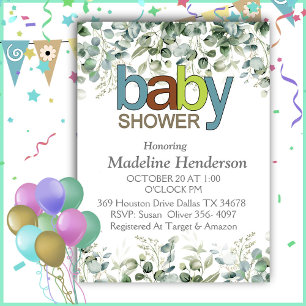 Invitación Subdivisión de Eucalyptus de color de agua Baby Sh