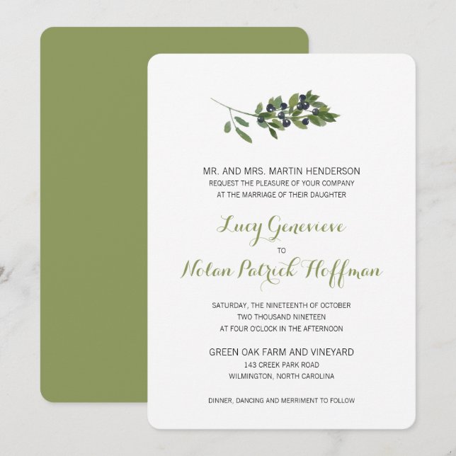 Invitación Subdivisión Olive de color agua | BODA (Anverso / Reverso)
