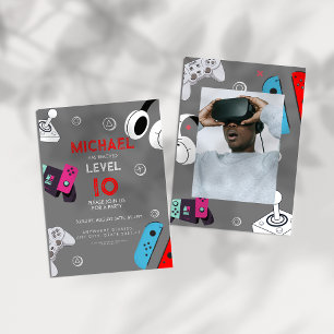 Invitación sube al nivel 10 Foto de cumpleaños de videojuegos