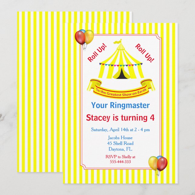 Invitación ¡Sube! ¡Sube! Amarillo de la fiesta de cumpleaños  (Anverso / Reverso)