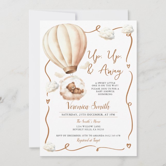 Invitación Sube y baja el globo aerostático Baby Shower (Anverso)