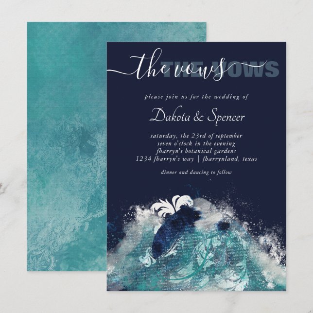 Invitación Sublimación de ondas | Agua mareal nautica azul-ve (Anverso / Reverso)