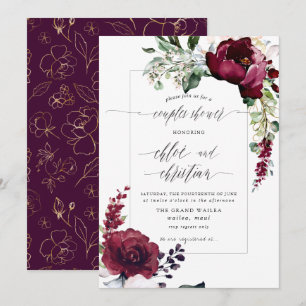 Invitación Sublime Baby Shower de Pareja en Acuarela Burgundy