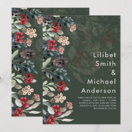 Invitación Sublime Burgundy Blue Wildflowers Boda Elegante