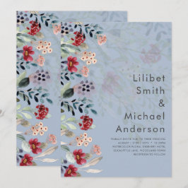 Invitación Sublime Burgundy Blue Wildflowers Boda Elegante