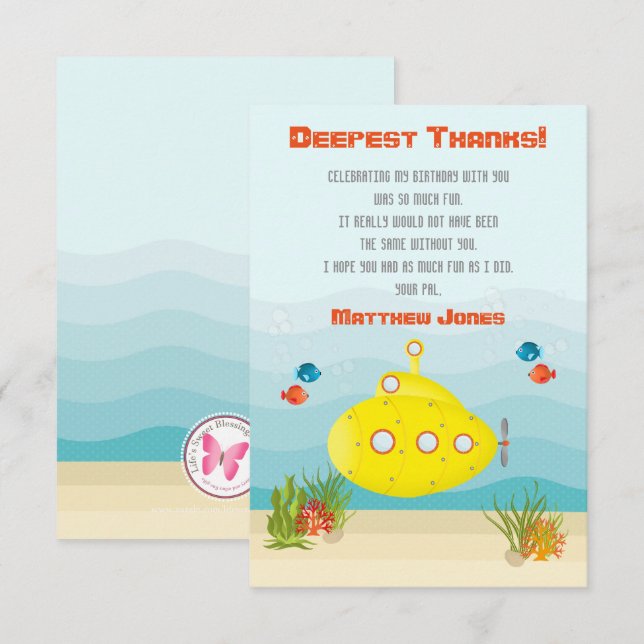 Invitación Submarino Amarillo Mar Profundo (Anverso / Reverso)