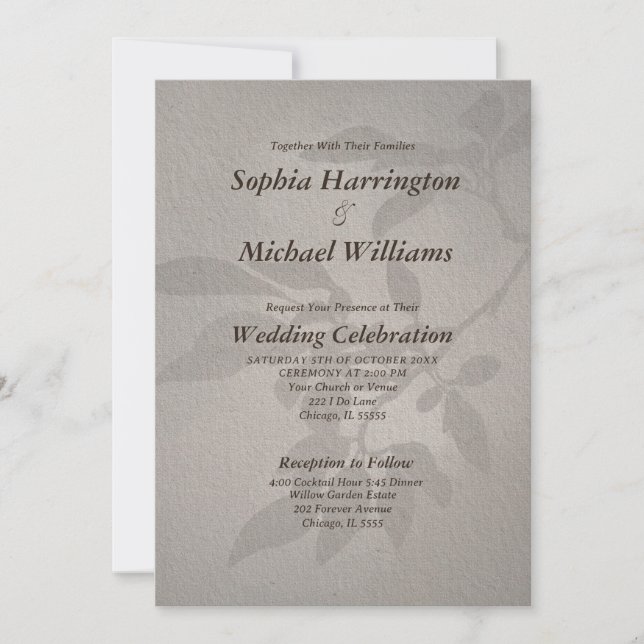 Invitación Subtle Leaves Elegant Modern Template QR Code (Anverso)