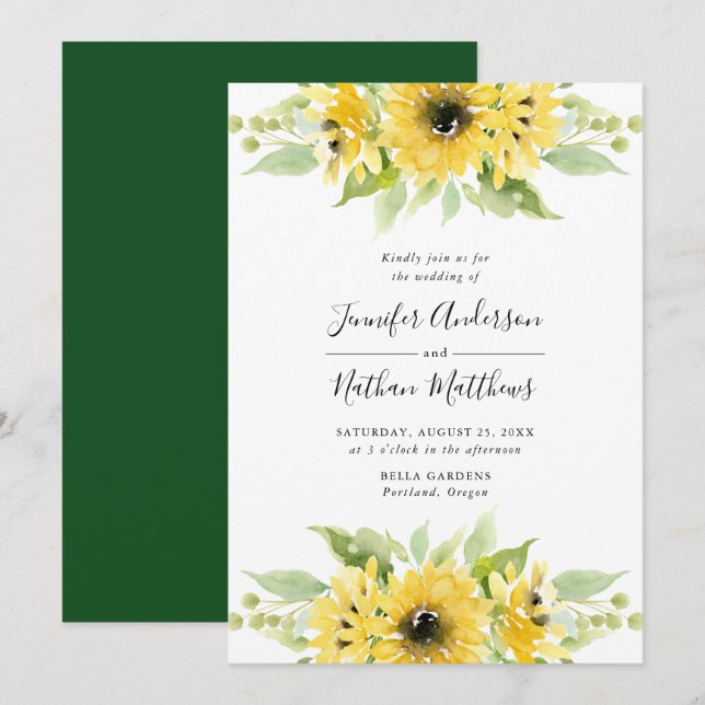Invitación Suburbios Florales de Flores de Agua | Boda (Anverso / Reverso)