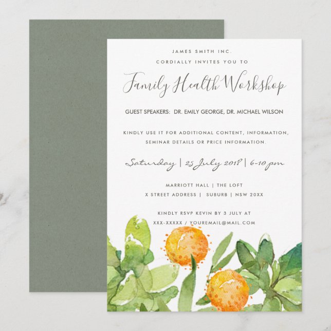 INVITACIÓN SUCCULENT CACTUS WATERCOLOR SEMINAR EVENTO (Anverso / Reverso)