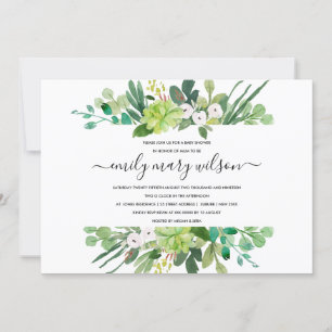 INVITACIÓN SUCCULENT FOLIAGE WREATATH WATERCOLOR BABY SHOWER