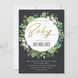 INVITACIÓN SUCCULENT FOLIAGE WREATATH WATERCOLOR BABY SHOWER