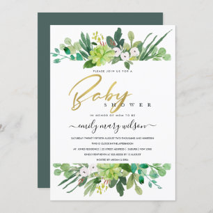 INVITACIÓN SUCCULENT FOLIAGE WREATATH WATERCOLOR BABY SHOWER