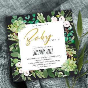 INVITACIÓN SUCCULENT WREATARE FOLIAGE WATERCOLOR BABY SHOWER