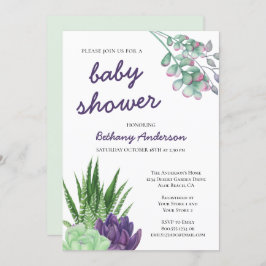 Invitación Succulent y Aloe Vera Watercolor Baby Shower