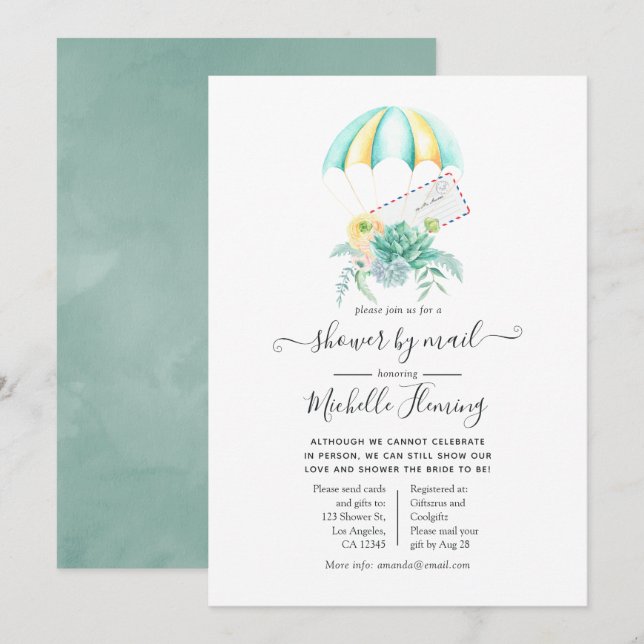 Invitación Succulentas Florales Paracaídas Despedida de Solte (Anverso / Reverso)