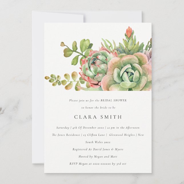 INVITACIÓN SUCCULENTE CACTI, SUCCULENTE BRIDAL DE DESIERTO VE (Anverso)