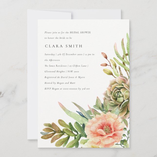 INVITACIÓN SUCCULENTE CACTI, SUCCULENTE BRIDAL DE DESIERTO VE (Anverso)