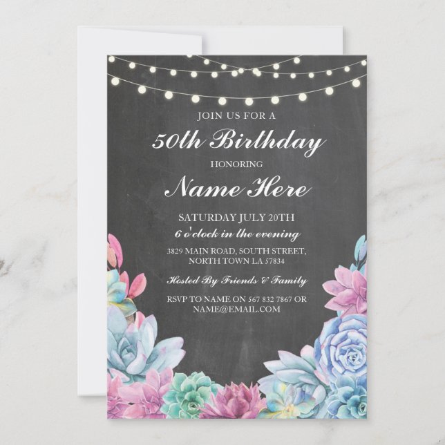 Invitación Succulents de los pasteles de la fiesta de (Anverso)