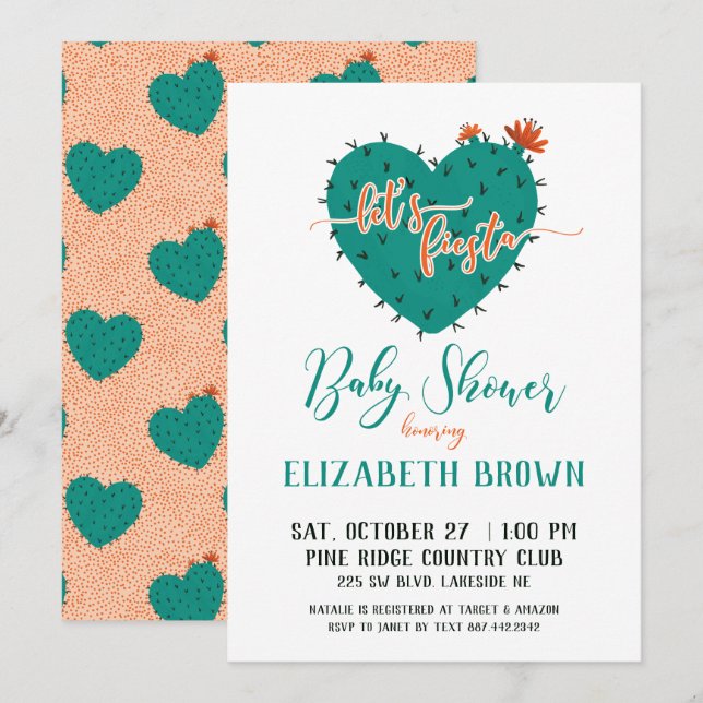 Invitación Succult Heart Fiesta Baby Shower (Anverso / Reverso)