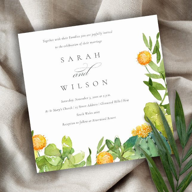 INVITACIÓN SUCCULTE CACTUS FLORAL GARDEN WATERCOLOR BODA (Subido por el creador)